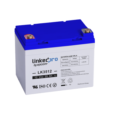 [LK3512] Batería de respaldo 12 V  |  35 Ah | AGM | Especial para Seguridad Electrónica | UPS | Vida útil 5 años | Terminales T1 