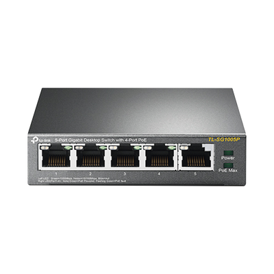 [TL-SG1005P] Switch Escritorio No Administrable de 5 puertos 10/100/1000 Mbps / Con 4 puertos PoE 802.3af/at de hasta 65 W / PoE Extendido hasta 250 metros