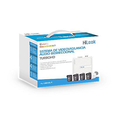 [HL-1080-DL/T] Kit TurboHD 1080p / DVR 4 canales / 4 Cámaras Bala de Metal / Audio Bidireccional / Dual Light (IR + Luz Blanca) / H.265+ / 1 Fuente de Poder Profesional / Accesorios de Instalación