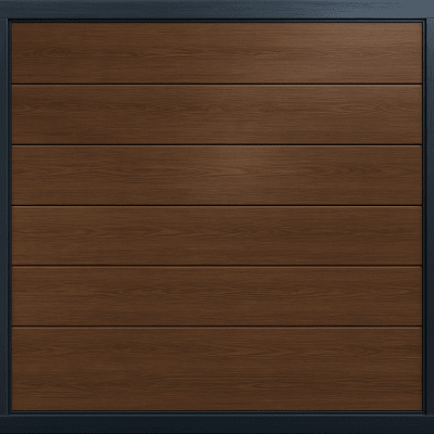 [APDOOR-168B] Puerta de Garage de Alta Calidad / Linea Central / Imitacion madera / oscura / 16x8 pies / AISLADA / Estilo Americana.
