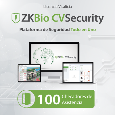 [ZKCVTAP100] Licencia para ZKBio CVsecurity permite gestionar hasta 100 dispositivos para tiempo y asistencia