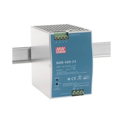 [NDR48024] Fuente de poder industrial para riel DIN / 480W / 24Vcc / 20A / Entrada: 100-240Vca
