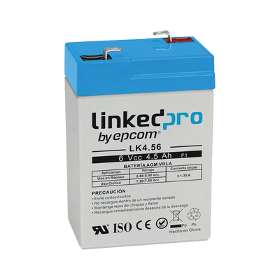 [LK4.56] Batería de respaldo 6 V | 4.5 Ah | AGM | Especial para Seguridad Electrónica | UPS  | Sistemas de Emergencia  | Vida útil 5 años | Terminales F1  + Adaptador F2
